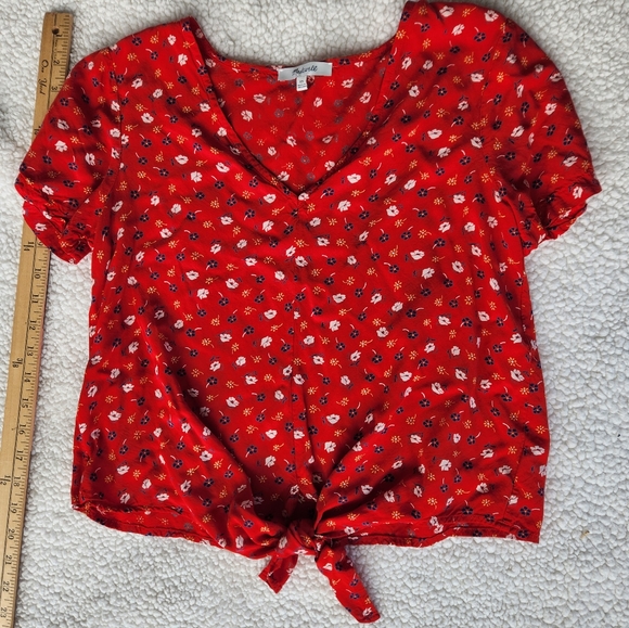 Madewell Size XS Red Short Sleeve Tie Front Blouse - Picture 1 of 2